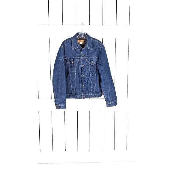 Vintage Levi Straus and Co dark blue jean denim blanket lined trucker jacket 40L - Picture 1 of 6